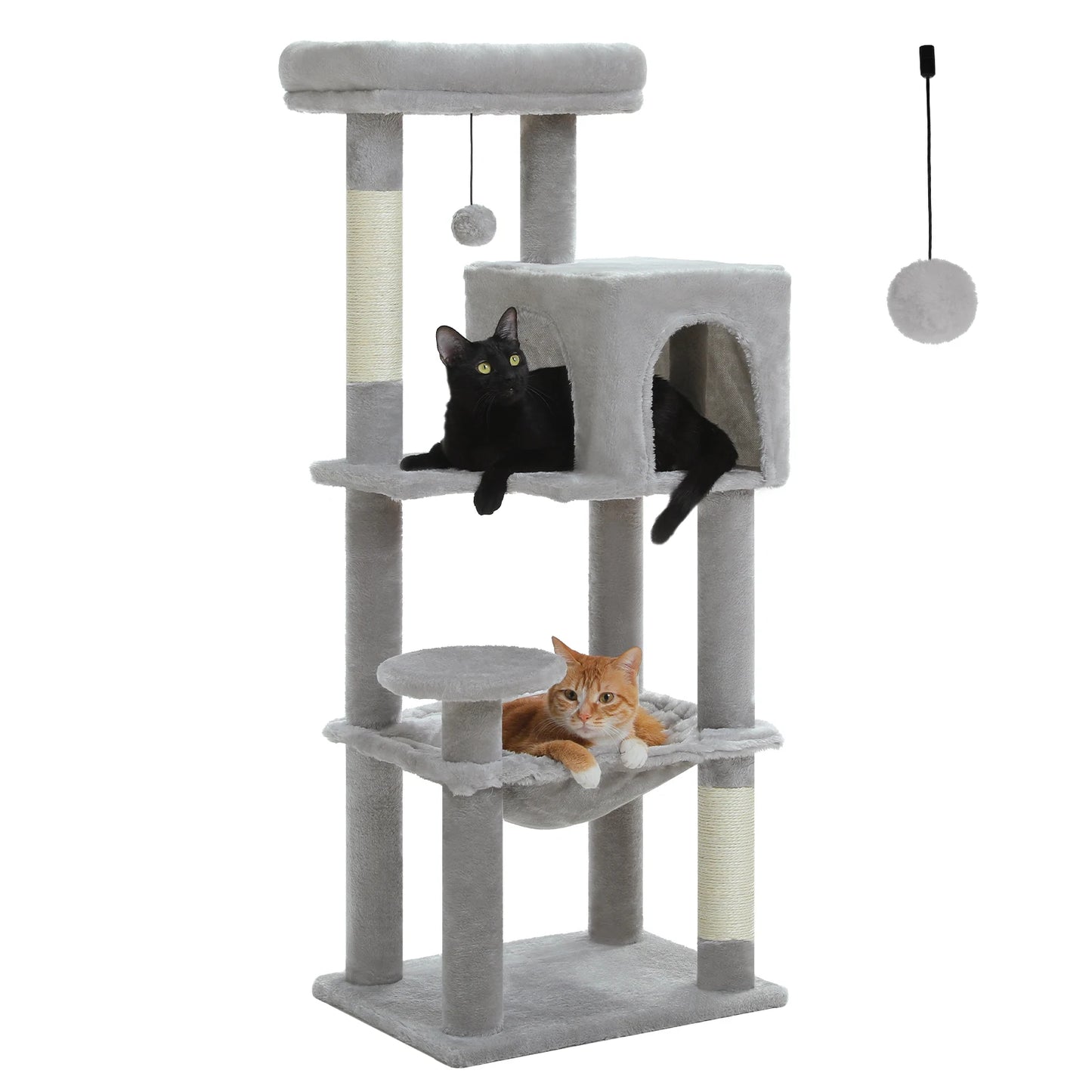 Multi-Level Cat Tree with Sisal Scratching Posts Cozy Condo Big Hammock Plush Cat Tower for Indoor Kitten House Bed Cat Toys