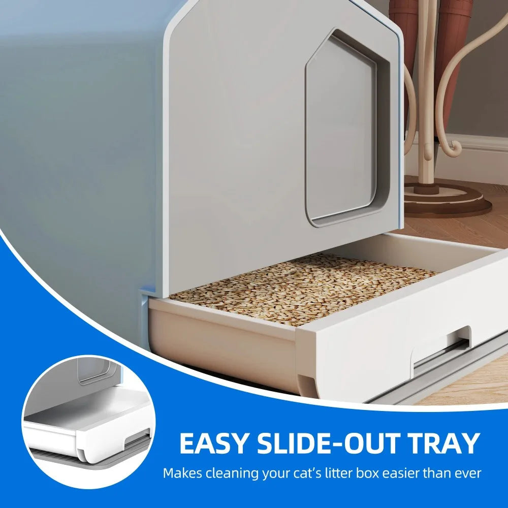 Uforic Enclosed Cat Litter Box - Odor-Free Hooded Design, Easy to Clean, with Mat, Scoop, and Durable Plastic Material - Blue