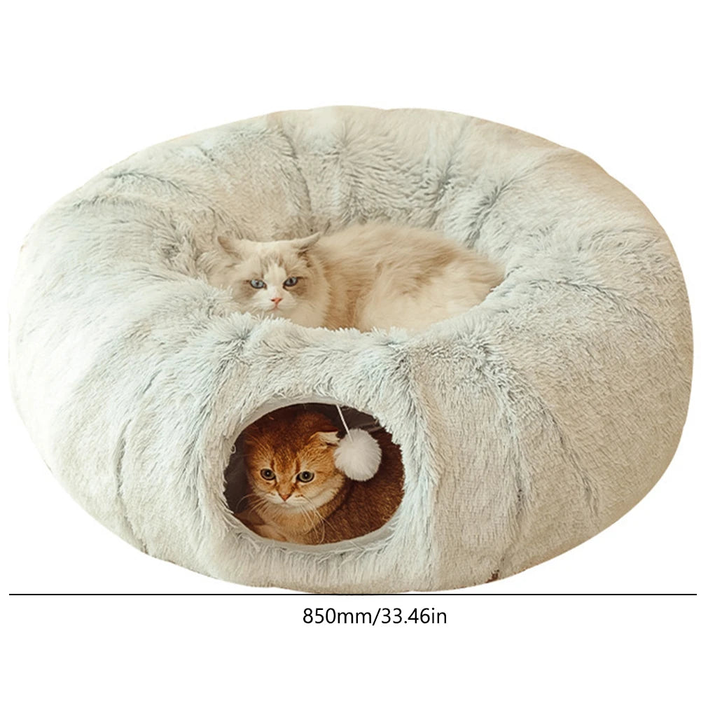 Soft Winter Cat Bed and Tunnel Playful Foldable Cat Cave for Deep Sleeping Provides Warmth Comfortable for Cats Small Dogs Pets