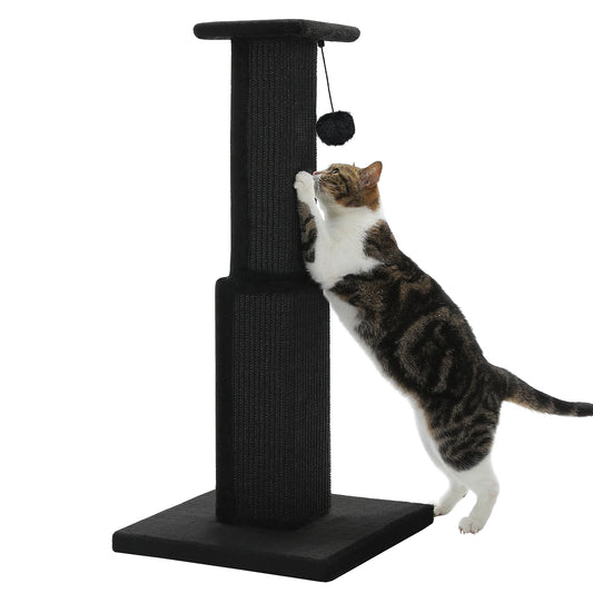 80CM Pet Cat Tree Scratching Post for Indoor Plush Top Perch Stable Durable with Ball Black Natural Sisal Protecting Furniture