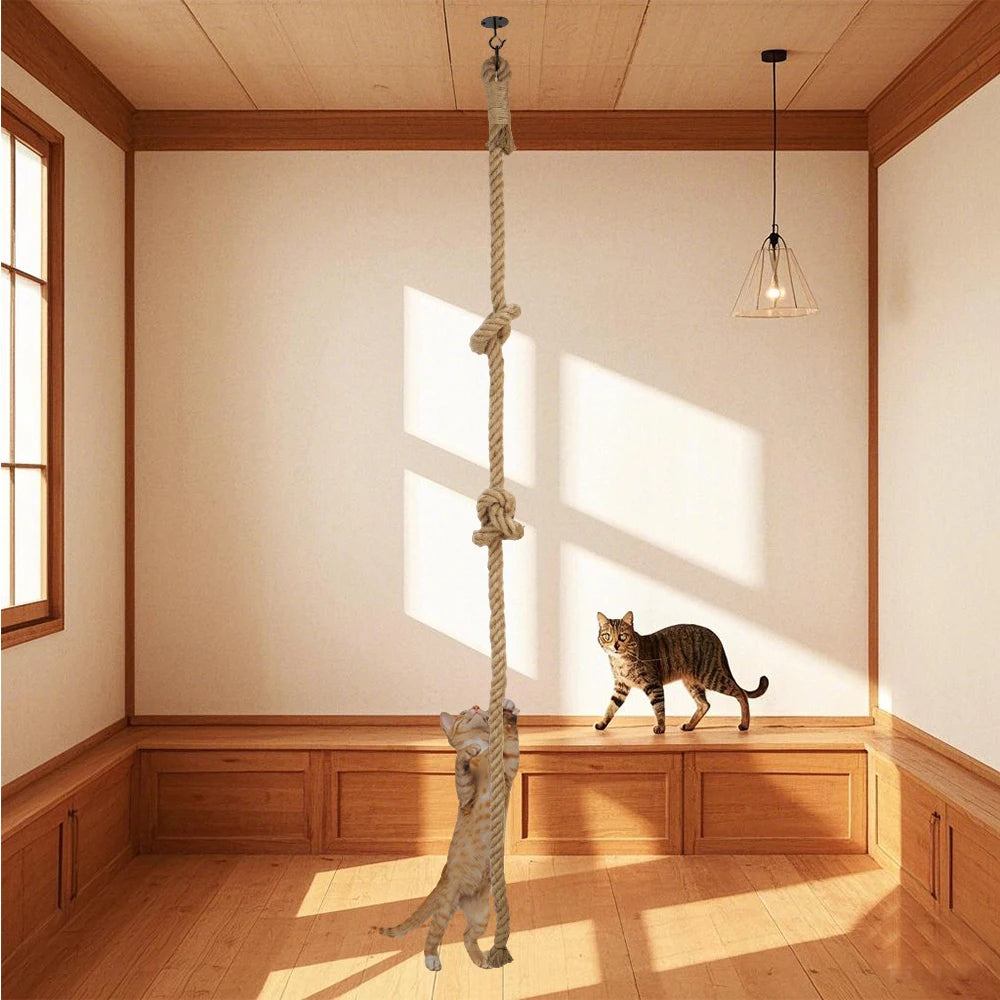 Cat Climbing Shelf Cat Climbing Rope 3m Jute Rope Ceiling-Mounted Climbing Rope for Cats Kickers Climbers Toys for Cat Scratcher