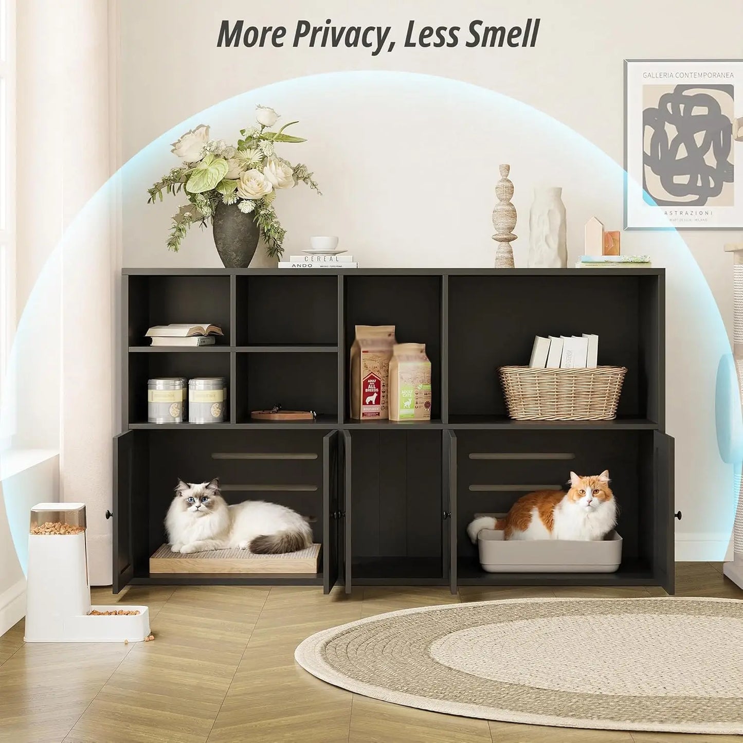 IRONCK Cat Litter Box Enclosure for 2 Cats, Litter Box Furniture Hidden with Double Room and Large Storage Space, Bookcase