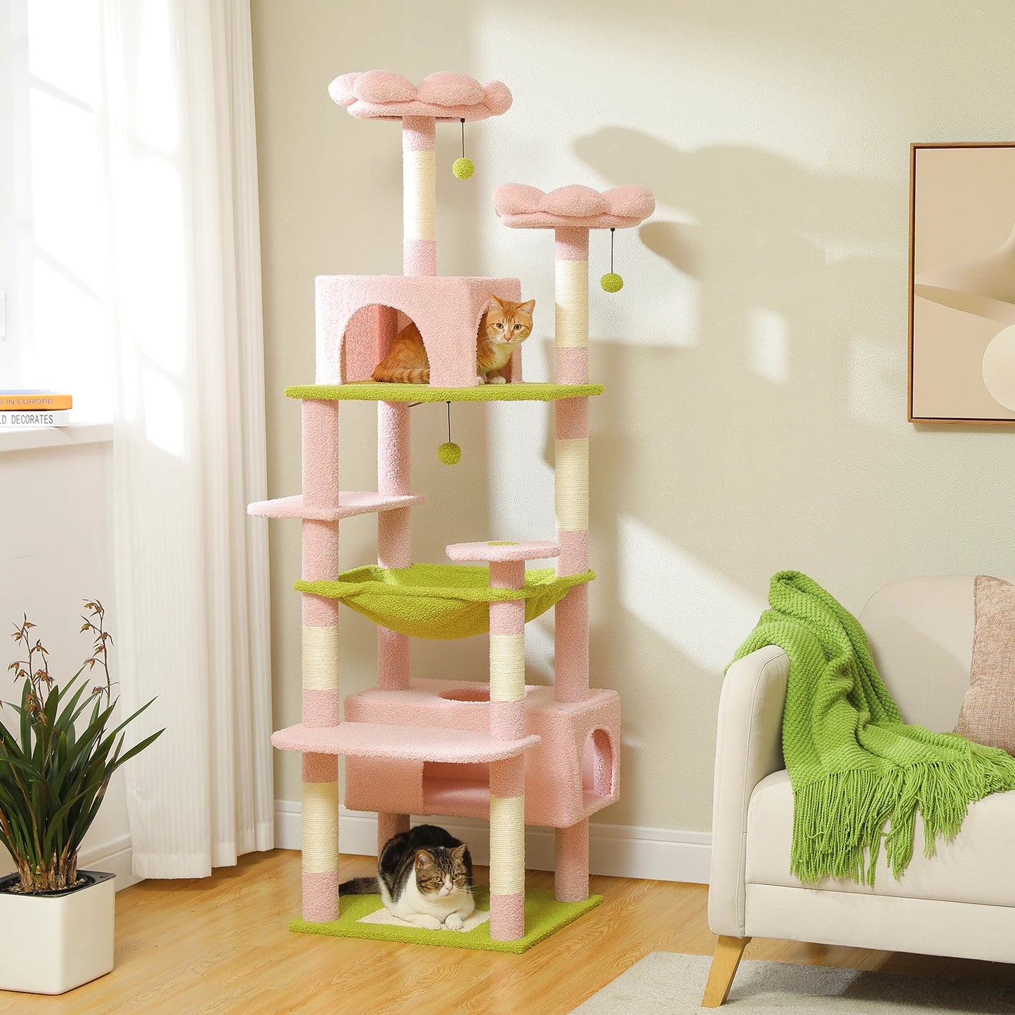Large Cat Tree for Indoor Cats, Tall Cat Tower with Sisal Scratching Posts, Plush Condo Hammock, Cat Furniture House, Cat Toys