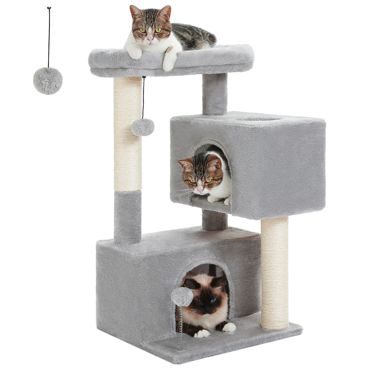 82cm Cat Tree Tower with Detachable Top Perch,Joyful and Interactive Spring Ball,Double Spacious Condos Suitable for Indoor Cats