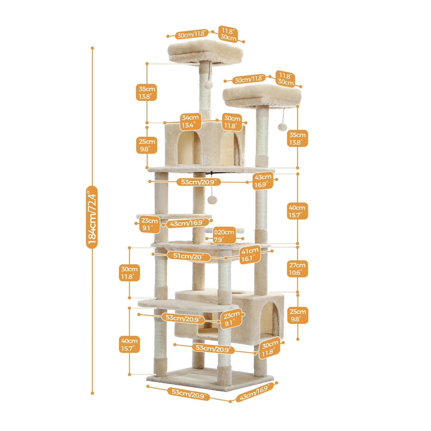 Stable&Safe Cat Tree Multi-Level Cat Tower with Spacious Hammock&Top Perches,Comfortable Condo Perfect for Indoor Cats,Cat Toy