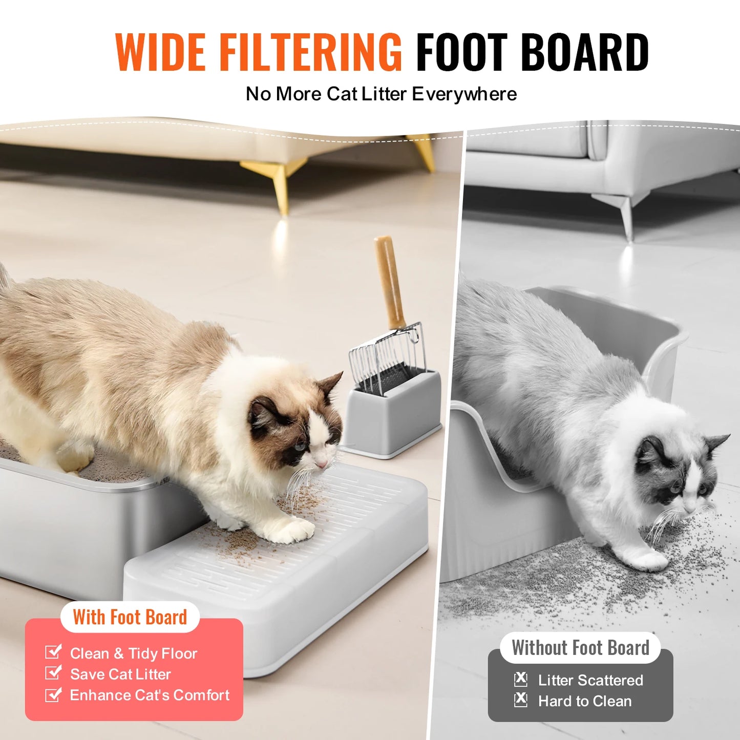 SucceBuy Cat Litter Box Large Stainless Steel Enclosed Odor-Free Cat Litter Box with Scoop Wide Filtering Foot Board for Cats