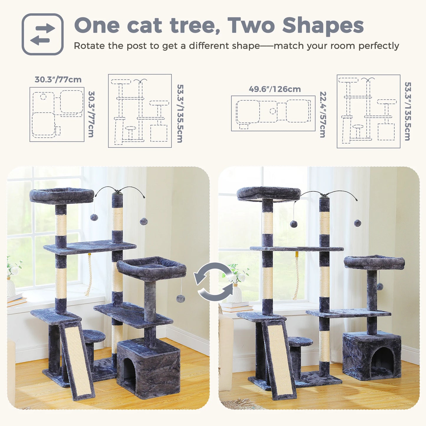 Multi-Level Cat Tree Tower with Sisal Scratching Posts and Pad Soft Top Perch Large Cat Condo for Indoor Cat Scratchers Cat Toys