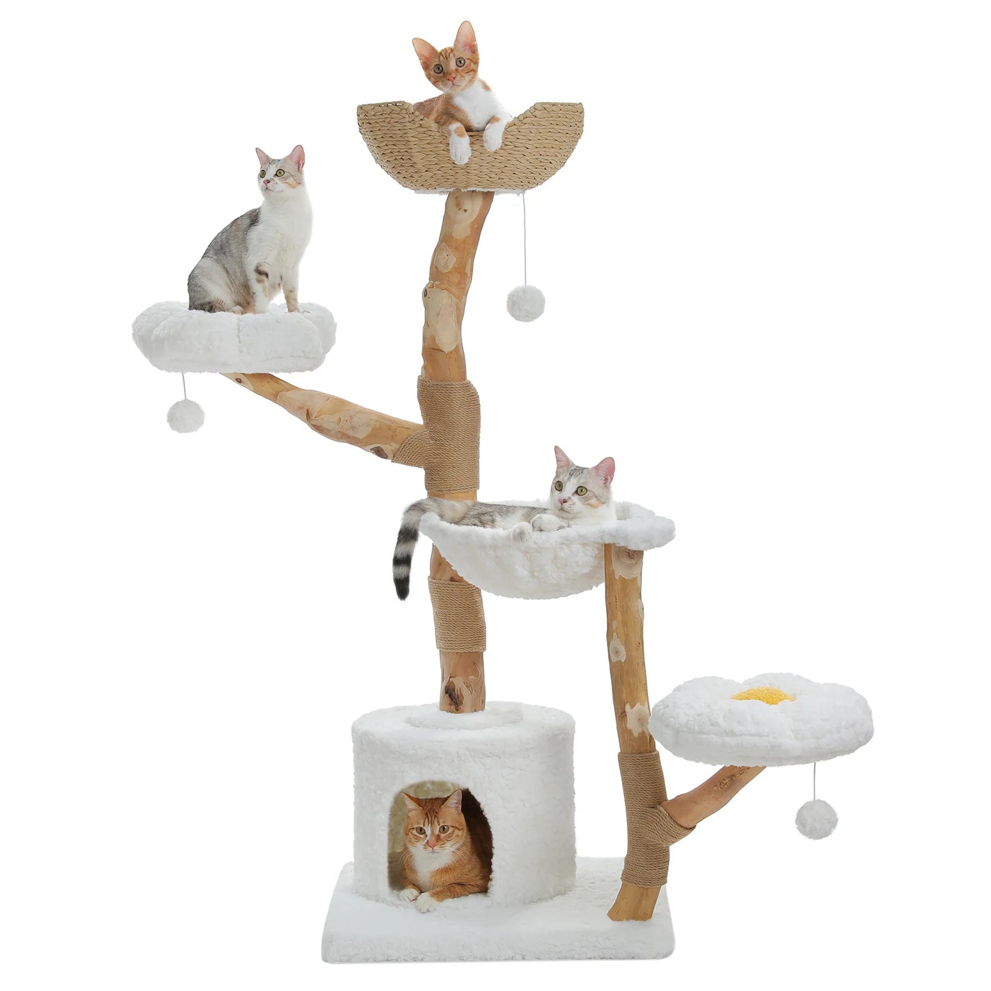 Modern Cat Tree with Natural Sisal Scratching Posts Large Condo Flower Perches Wood Cat Tower for Indoor Luxury Cat Furniture