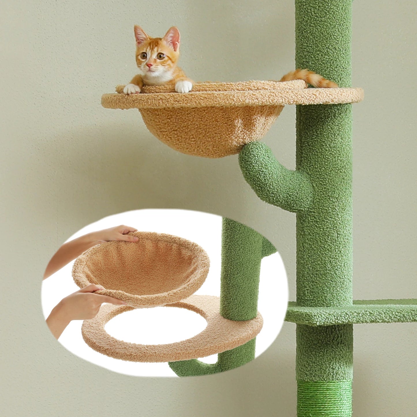 Floor to Ceiling Cactus Cat Tree Tower 5 Levels Height Adjustable Cat Tower with Cat Perch Replaceable Hammock Super Robust