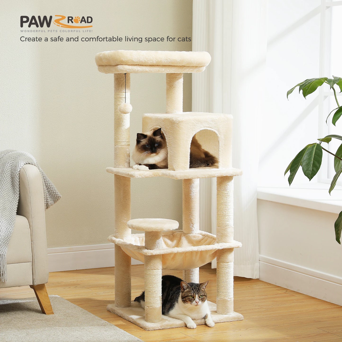 Multi-Level Cat Tree for Indoor, Large Cat Tower with Sisal Scratching Post, Large Condo, Cat Scratcher, Cat Toys, 6 Colors