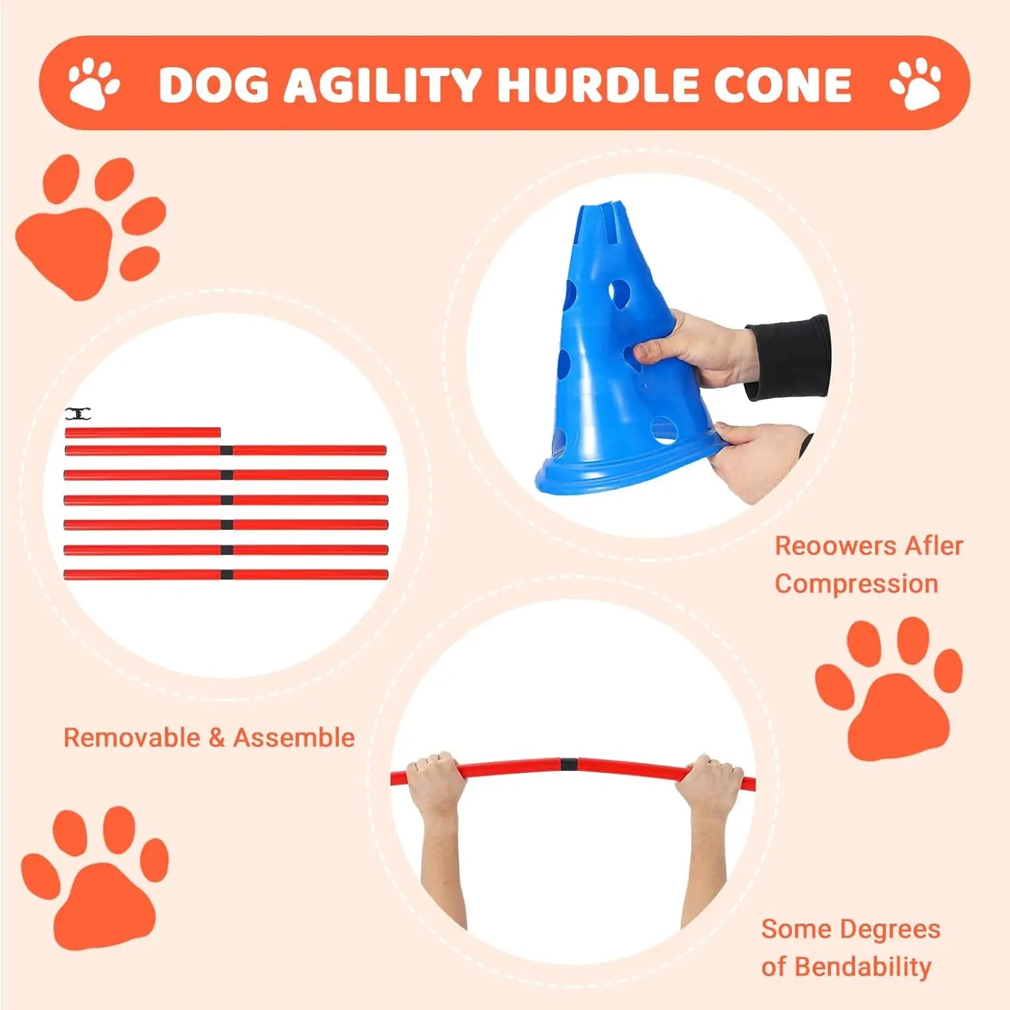 Dog Agility Hurdle Cone Set Dog Agility Course Backyard Set Include 12 Agility Cones 6 Agility Rods Training Equipment