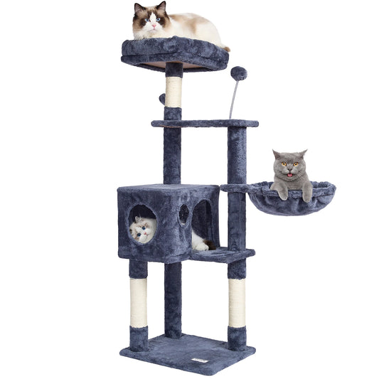 SucceBuy Cat Tree for Indoor Cats 45.2"  Tower with Cat Condo Sisal Scratching Post HammockTop Perch Jumping Platforms Dark Grey