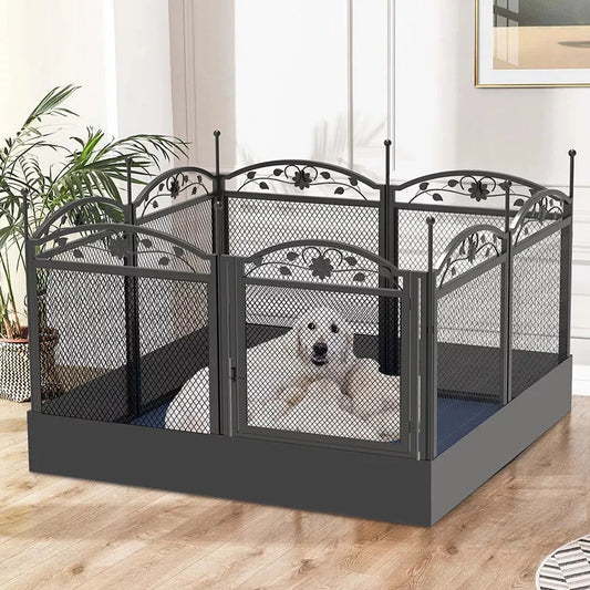 Heavy Duty Large Dog Playpen Pet Exercise Run Enclosure Fence Pet Whelping Pen Box with Waterproof Fertility Mat Indoor Outdoor