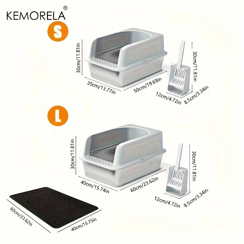 Stainless Steel Litter Box With Litter Mat And Litter Spade Lid High Side Suitable For Large Cats Closed Litter Tray With Spoon