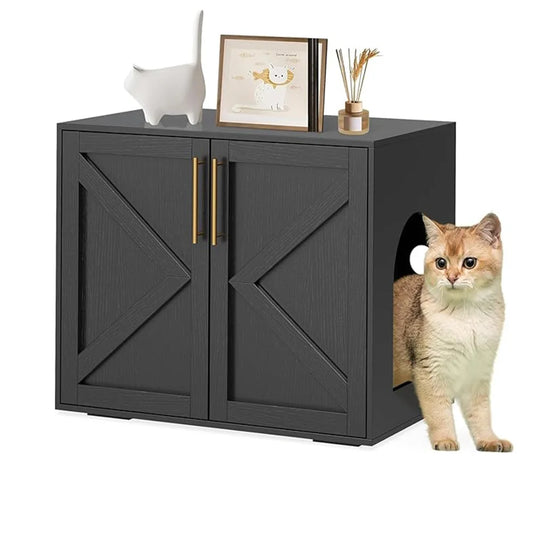Hidden Litter Box Furniture with 2 Doors, Wooden Litter Box Enclosure Furniture, Indoor Cat House, TV Stand Cabinet