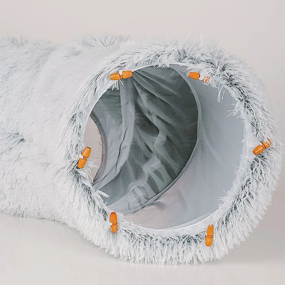 Soft Winter Cat Bed and Tunnel Playful Foldable Cat Cave for Deep Sleeping Provides Warmth Comfortable for Cats Small Dogs Pets