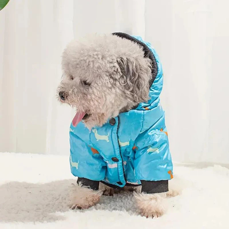 Hot Printed Cotton Down Jacket Autumn Winter Clothes For Dogs With Leash Ring Thicken Hoodie For Small Medium Dogs Puppy
