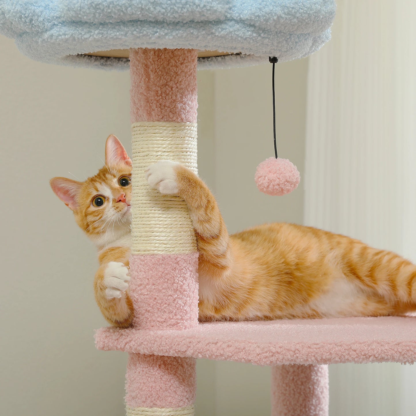 120cm Multi-Level Flower Cat Tree Tower with Sisal Scratch Posts Ramp Top Perch and Fluffy Ball for Small to Medium Indoor Cats