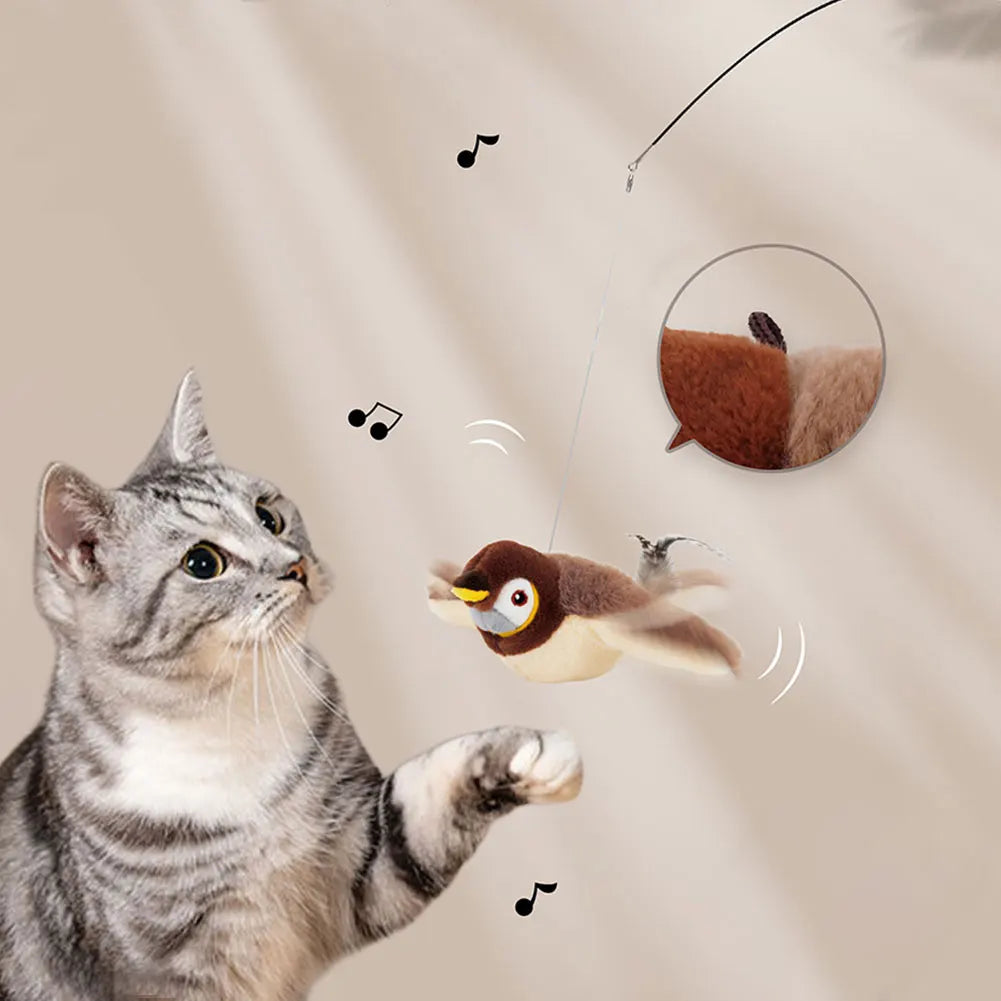 Pet Swing Sparrow Interactive Cat Toys USB Rechargeable Chirping Flapping Bird No Flying with Catnip for Indoor Touch Cats Toys