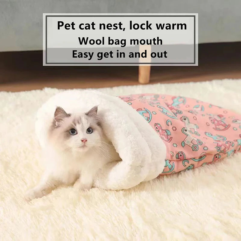New Autumn and winter warm cat nest closed cat bed cute cat sleeping bag Christmas essential pet supplies
