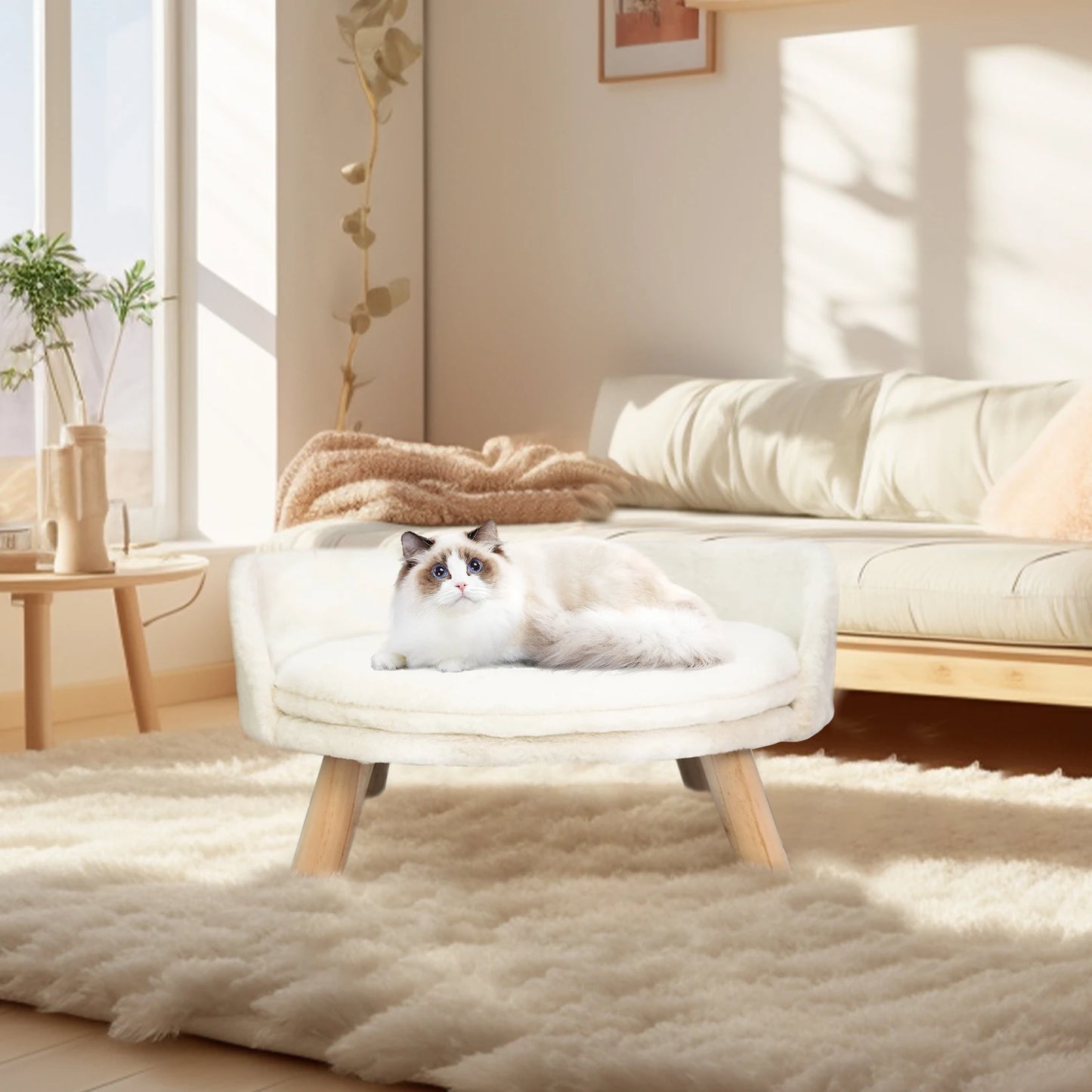 Pet Sofa Bed Raised Cat Chair Small Dog Couch Bed Removable Cushion Sleep House