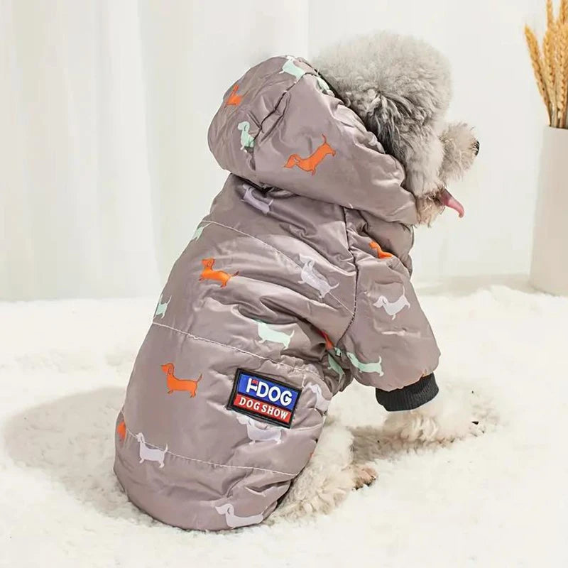 Hot Printed Cotton Down Jacket Autumn Winter Clothes For Dogs With Leash Ring Thicken Hoodie For Small Medium Dogs Puppy