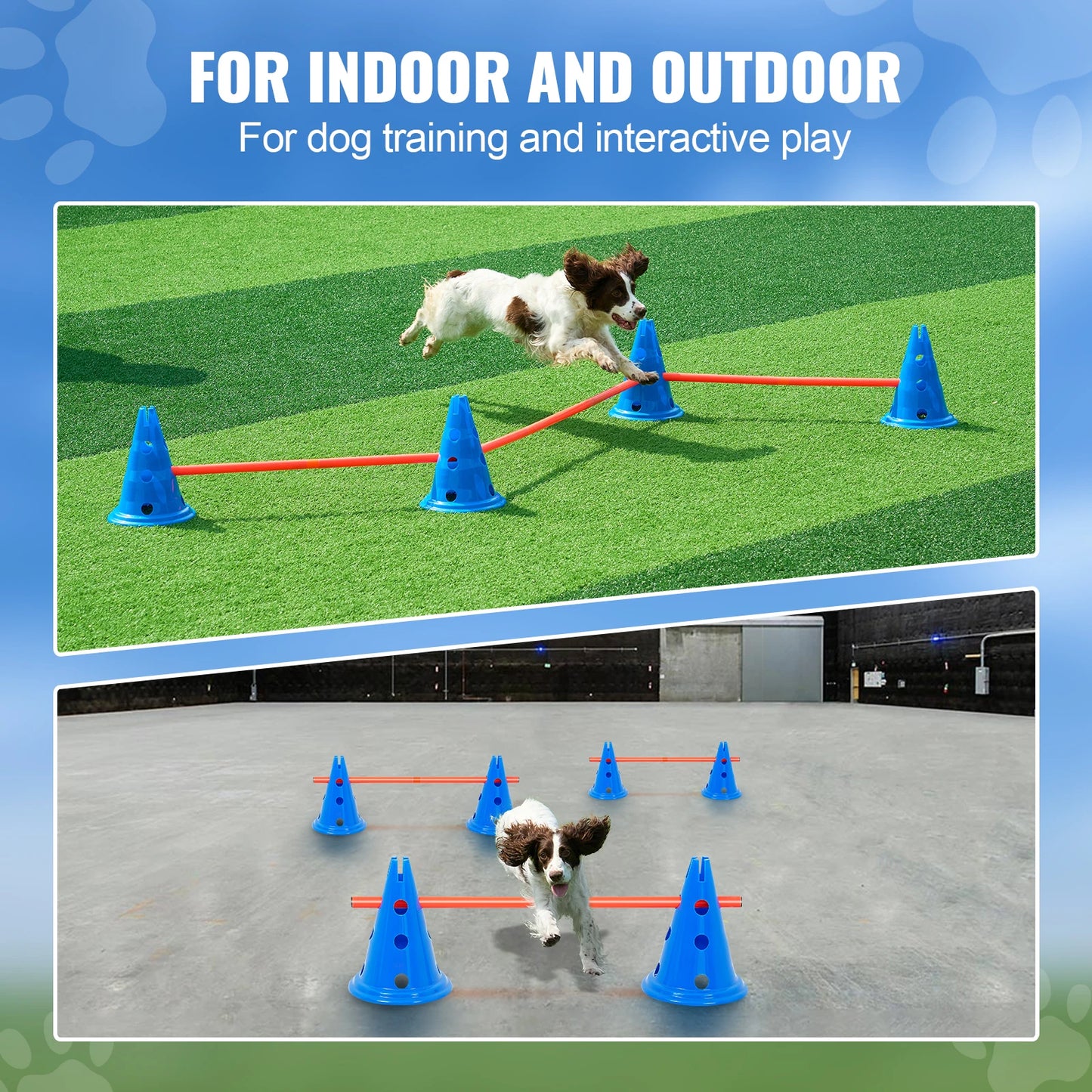 SucceBuy Dog Agility Hurdle Cone Set Agility Training Equipment with Height Adjustable Crossbar Dog Obstacle Course Jump Starter