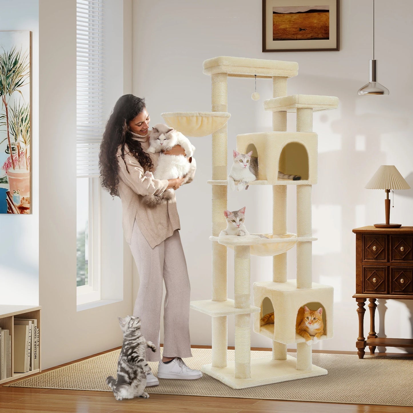 Stable&Safe Cat Tree Multi-Level Cat Tower with Spacious Hammock&Top Perches,Comfortable Condo Perfect for Indoor Cats,Cat Toy