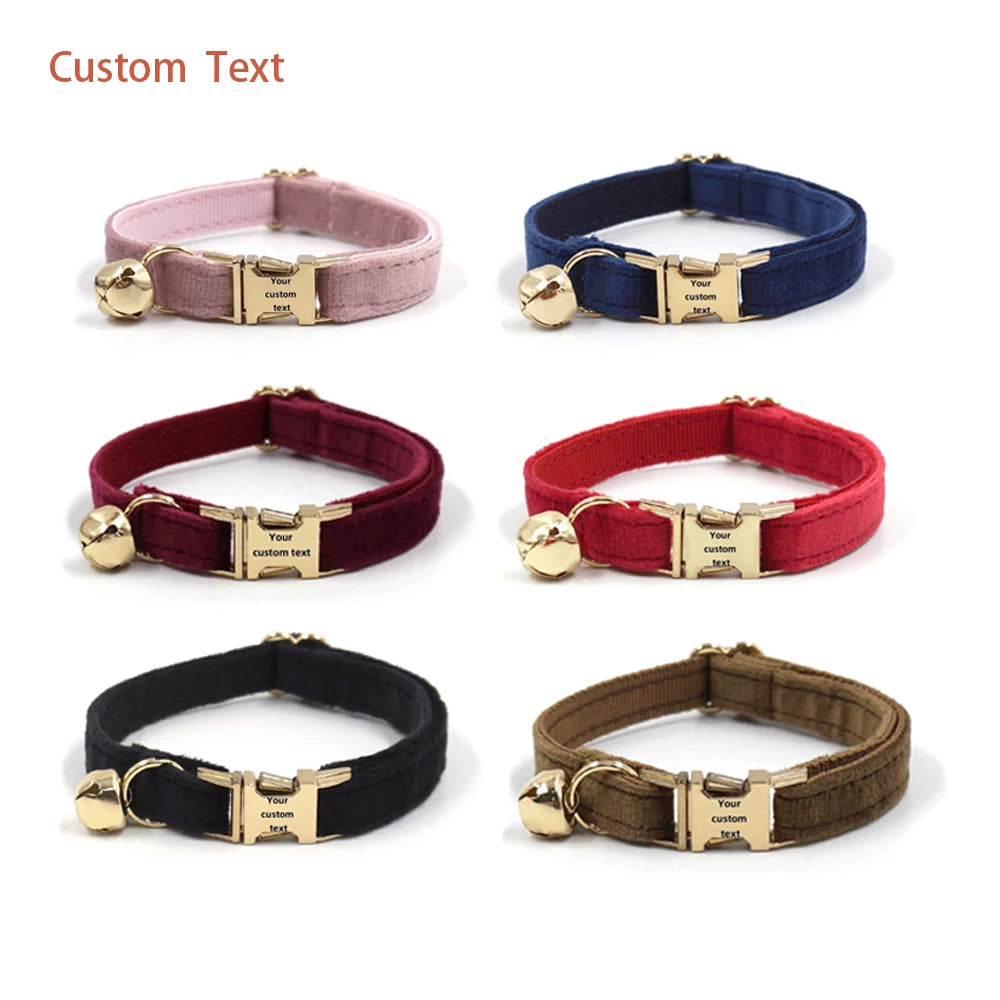 Customized Velvet Anti Lost Cute Bell Cat Collar Puppy Collar Light Luxury Fashion Good-Looking Pet Accessories Free Engraving