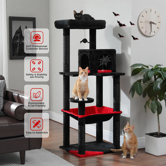 Environment&Cat-Friendly Gothic Cat Tree Suitable for 2-3Cats with Large Hammock,Sisal Scratch Posts ,Cozy Condo and Top Perch