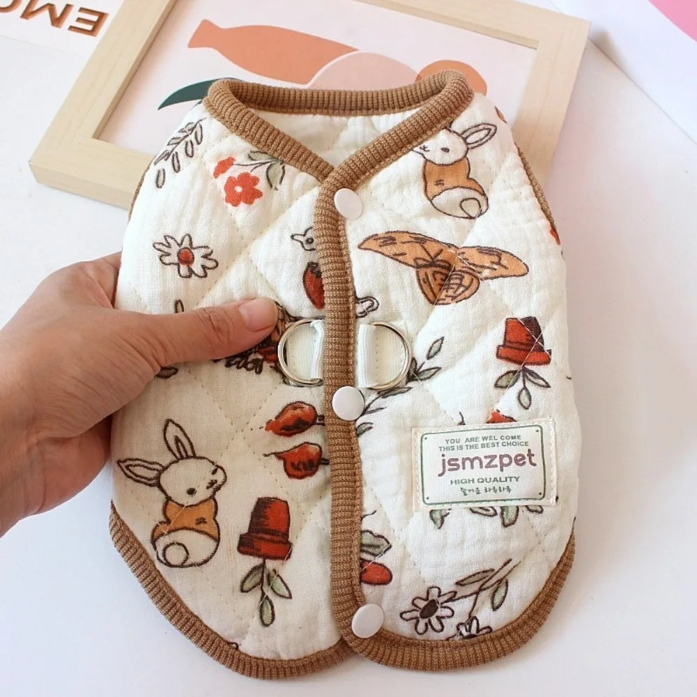 Cute Rabbit Printed Pet Dog Clothes Cat Clothes with Velvet Jacket Teddy Bear Coat Winter Warm Pet Supplies Puppy Clothes Vest