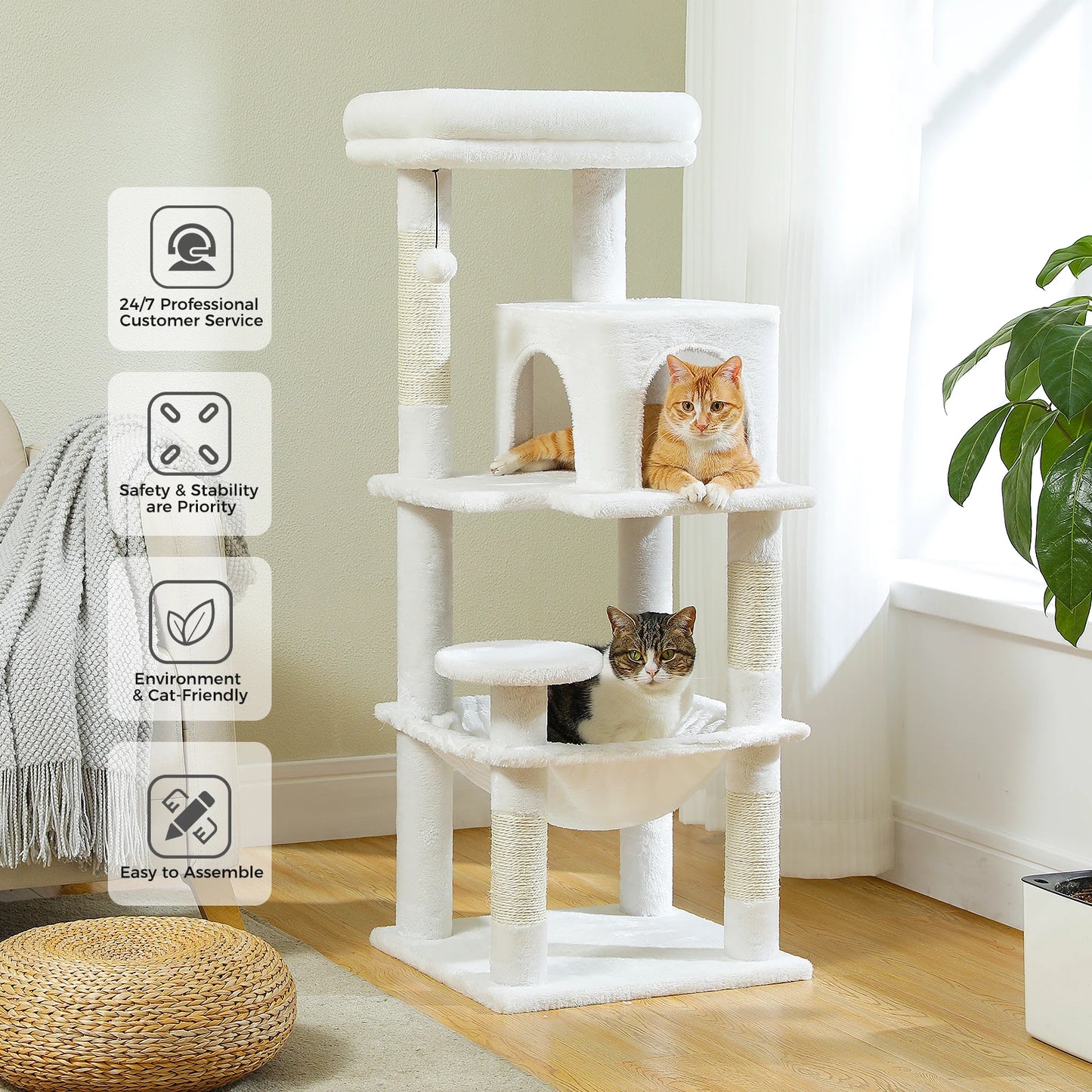 Multi-Level Cat Tree for Indoor, Large Cat Tower with Sisal Scratching Post, Large Condo, Cat Scratcher, Cat Toys, 6 Colors