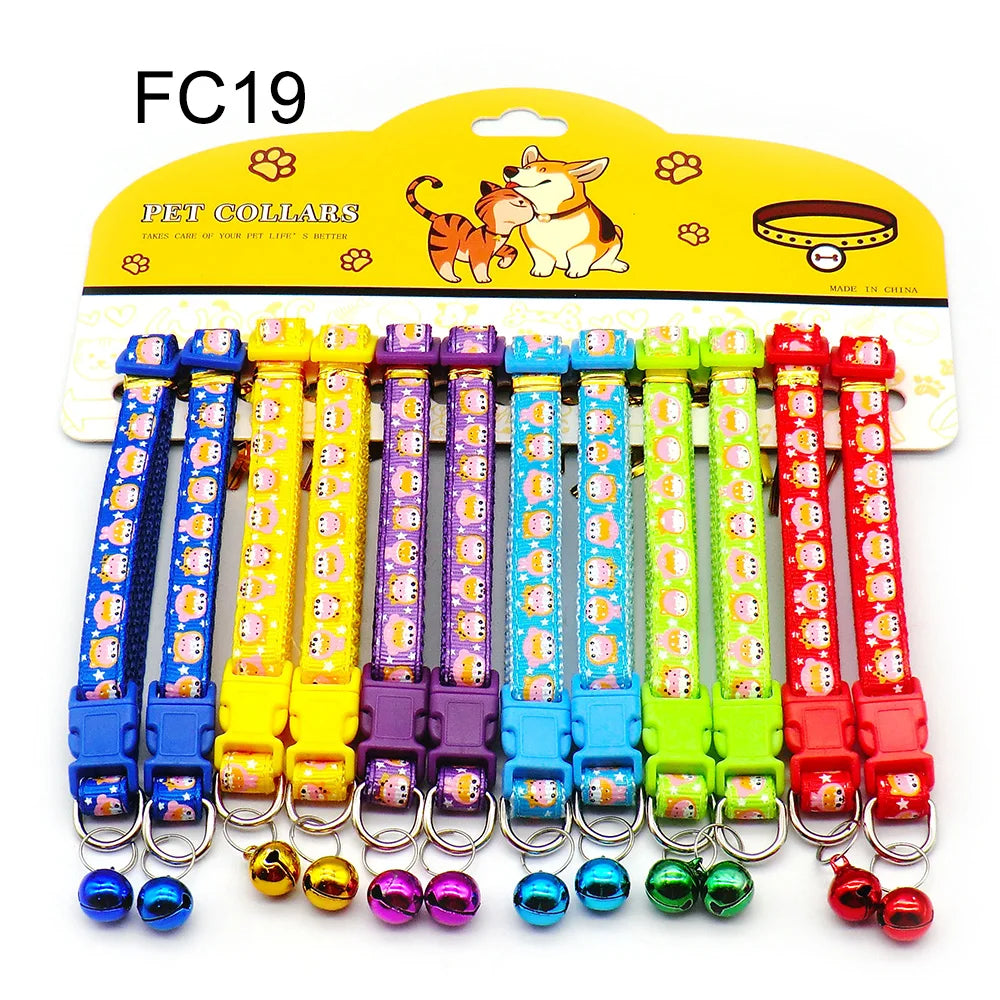 12Pcs Wholesale Mix Color Anti-Lost Dog Collars Pet Cat Puppy Buckle Collar with Bell 6 Colors Footprint