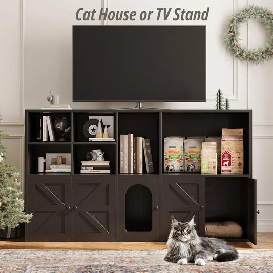 IRONCK Cat Litter Box Enclosure for 2 Cats, Litter Box Furniture Hidden with Double Room and Large Storage Space, Bookcase