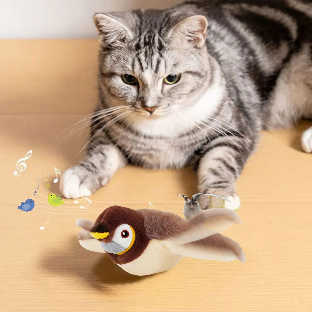 Pet Swing Sparrow Interactive Cat Toys USB Rechargeable Chirping Flapping Bird No Flying with Catnip for Indoor Touch Cats Toys