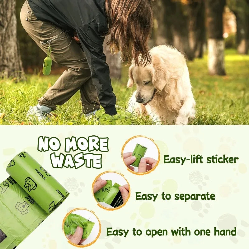 Dog Poop Bag Set with Dispenser & Leash Clip, Thick Waste Poop Bags for Puppy/Small/Medium/Large Dog & Cat