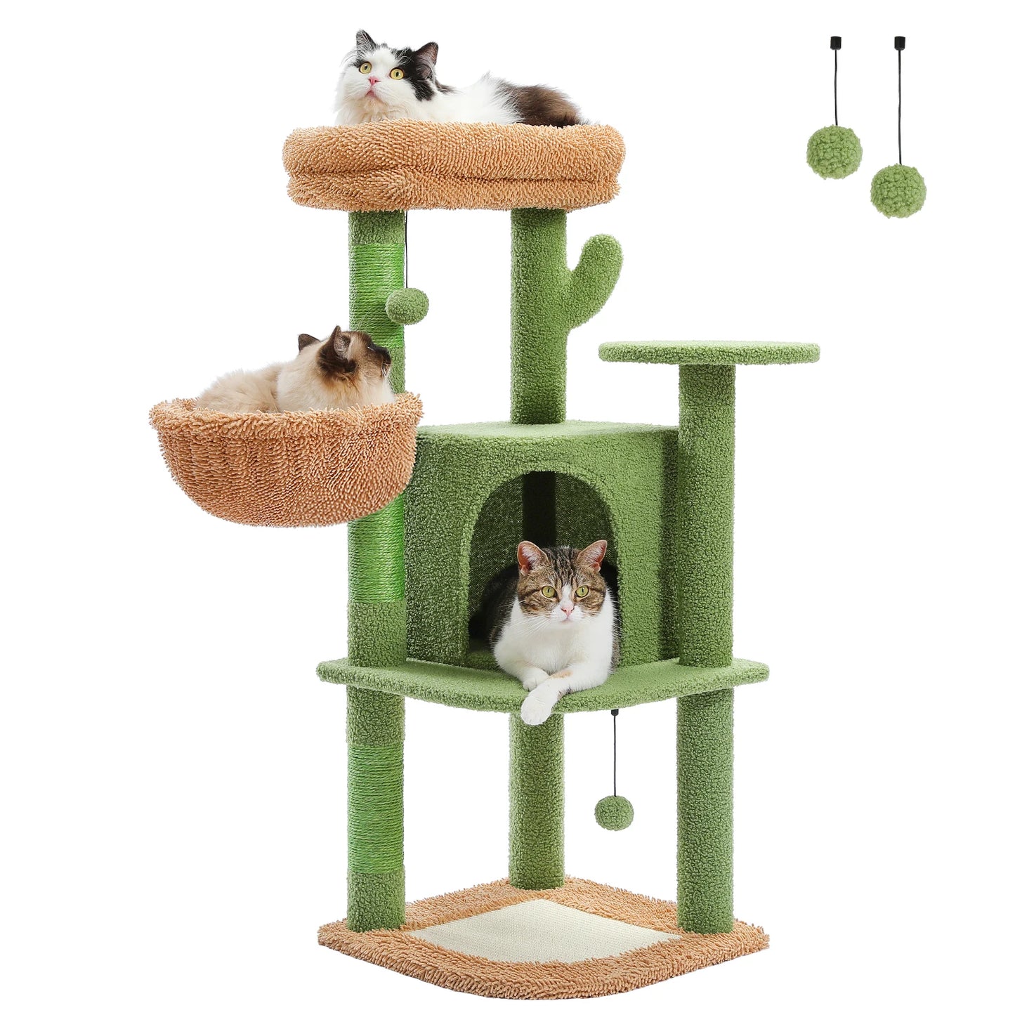 Cactus Cat Tree with Sisal Covered Scratching Posts, Large Condo, Cozy Hammock and Plush Perch, Cat Tower for Indoor, Cat House