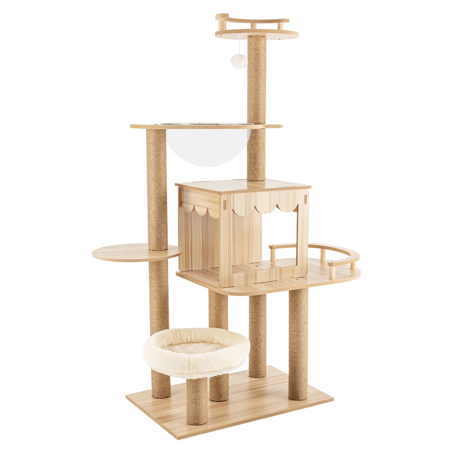 Multi-Level Wood Cat Tree Tower for Indoor All-in-one Pets Play Tree Climbing Jumping Toy Frame with Cushionss