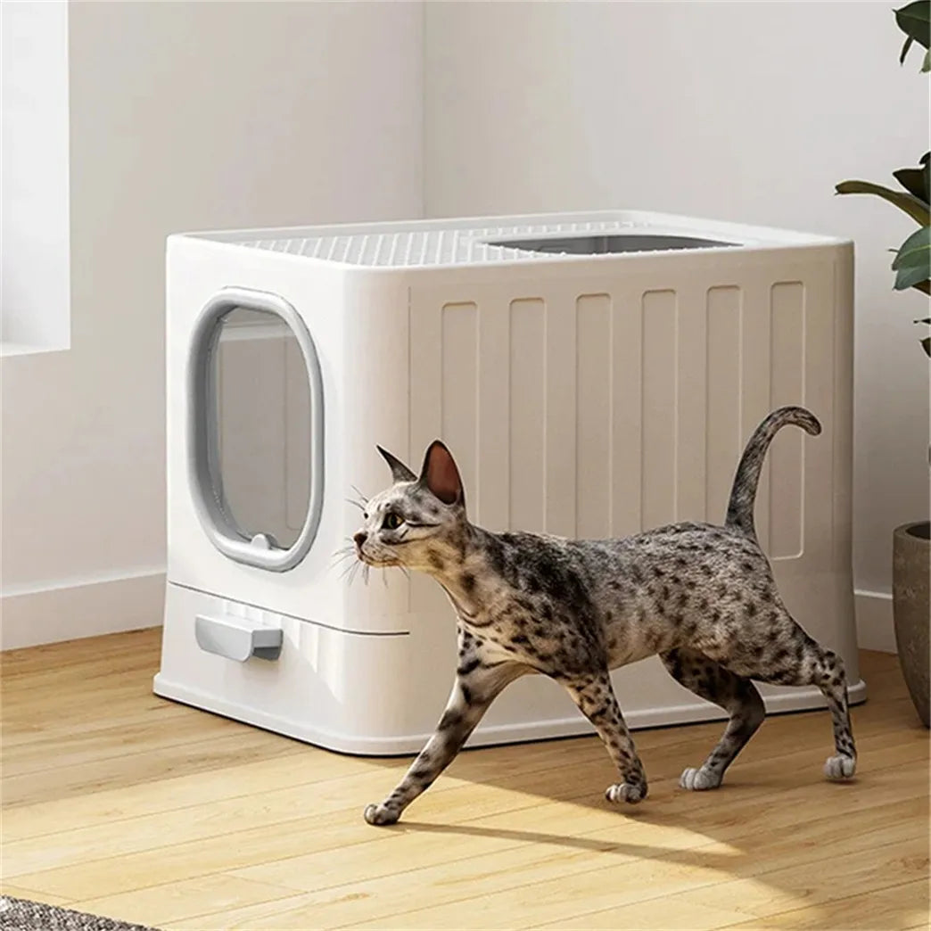 Large Cat Litter Box with Lid Splashproof Enclosed Potty Cat Toilet Scoop Easy to Clean for for Cats and Kittens