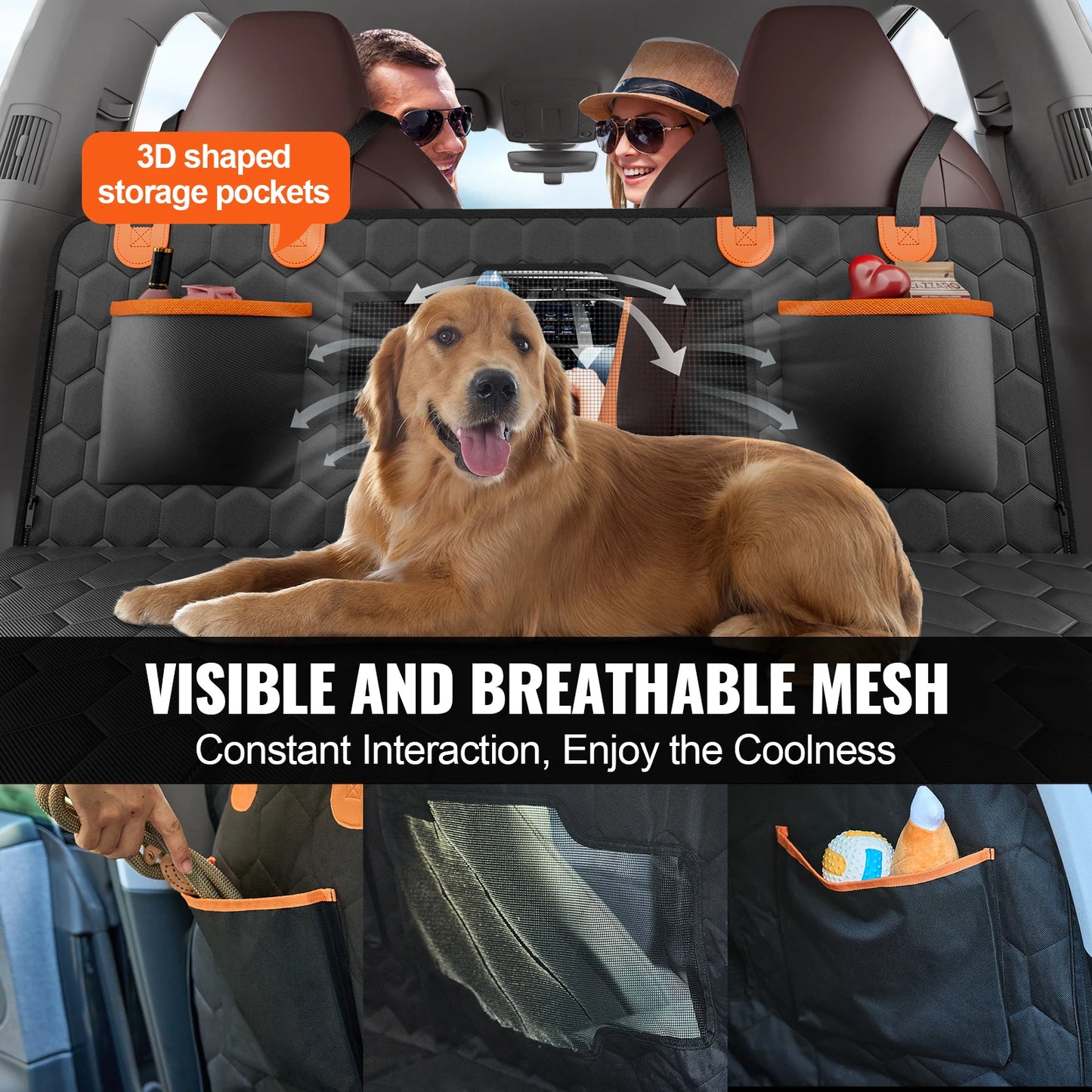 SucceBuy Back Seat Extender Dog Car Seat Cover for Back Seat Bed with Mesh Window and Storage Pocket Supports 350lbs Dog Hammock