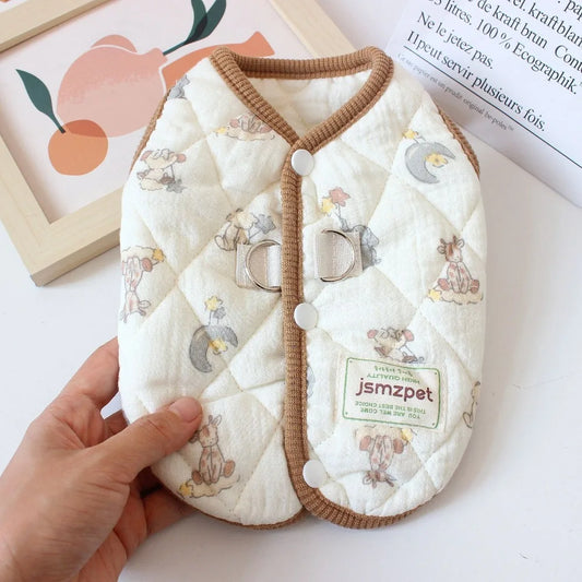 Cute Rabbit Printed Pet Dog Clothes Cat Clothes with Velvet Jacket Teddy Bear Coat Winter Warm Pet Supplies Puppy Clothes Vest