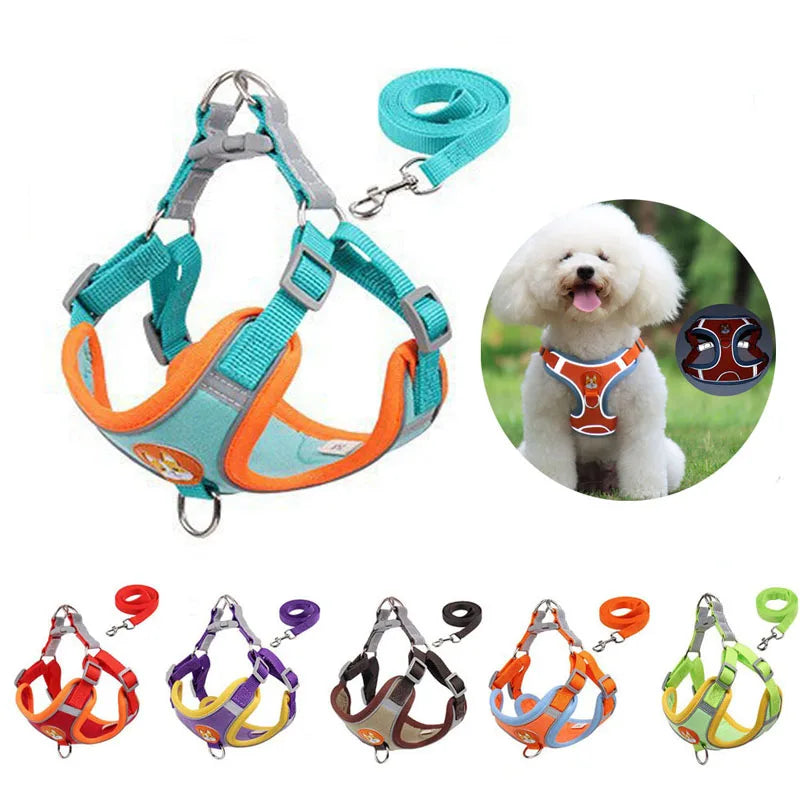 Pet Dog Harness and Leash Set Adjustable Flannel Chest Harness Reflective Breathable For Small Dogs Teddy Chihuahua Pet Supplies