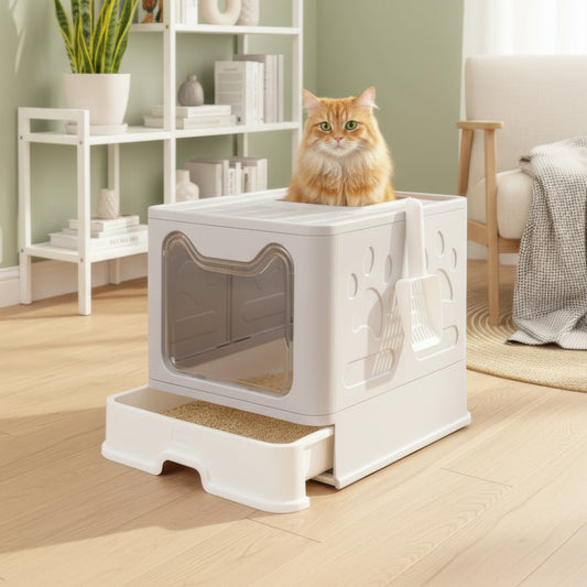 Enclosed Cat Litter Box with Lid Top Exit Covered Litter Box Leak Proof & Odorless Easy to Clean Including Cat Litter Scoop Mat