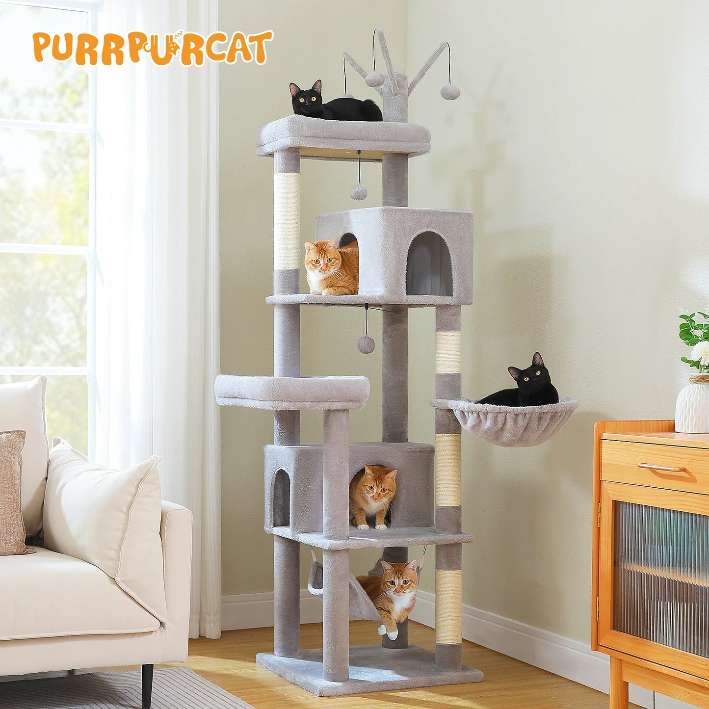 Multi-Level Cat Tree for Indoor Large Cat Tower with Scratching Posts Spacious Cat Condo Soft Top Perch Cat Furniture Cat Toys