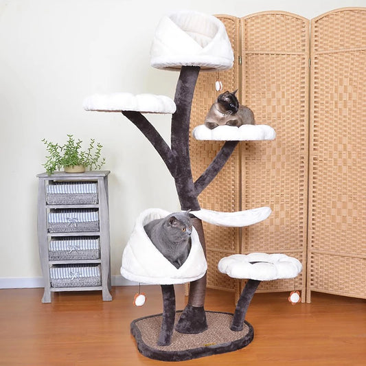 6 Tiers Large Cat Tree, Leaf-shape Hammock Multi-Level Tower for Cat, 22 lbs Load Capacity Cat Climbing Frame