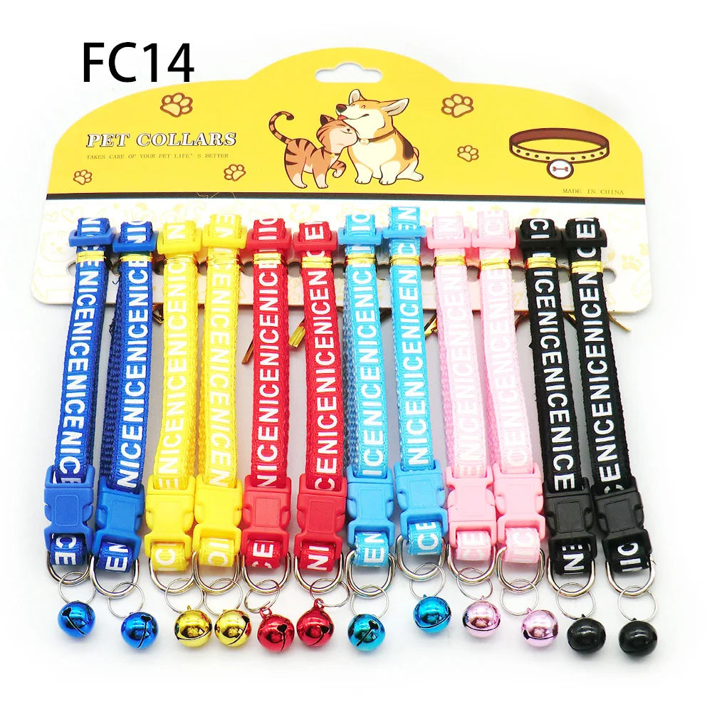 12Pcs Wholesale Mix Color Anti-Lost Dog Collars Pet Cat Puppy Buckle Collar with Bell 6 Colors Footprint