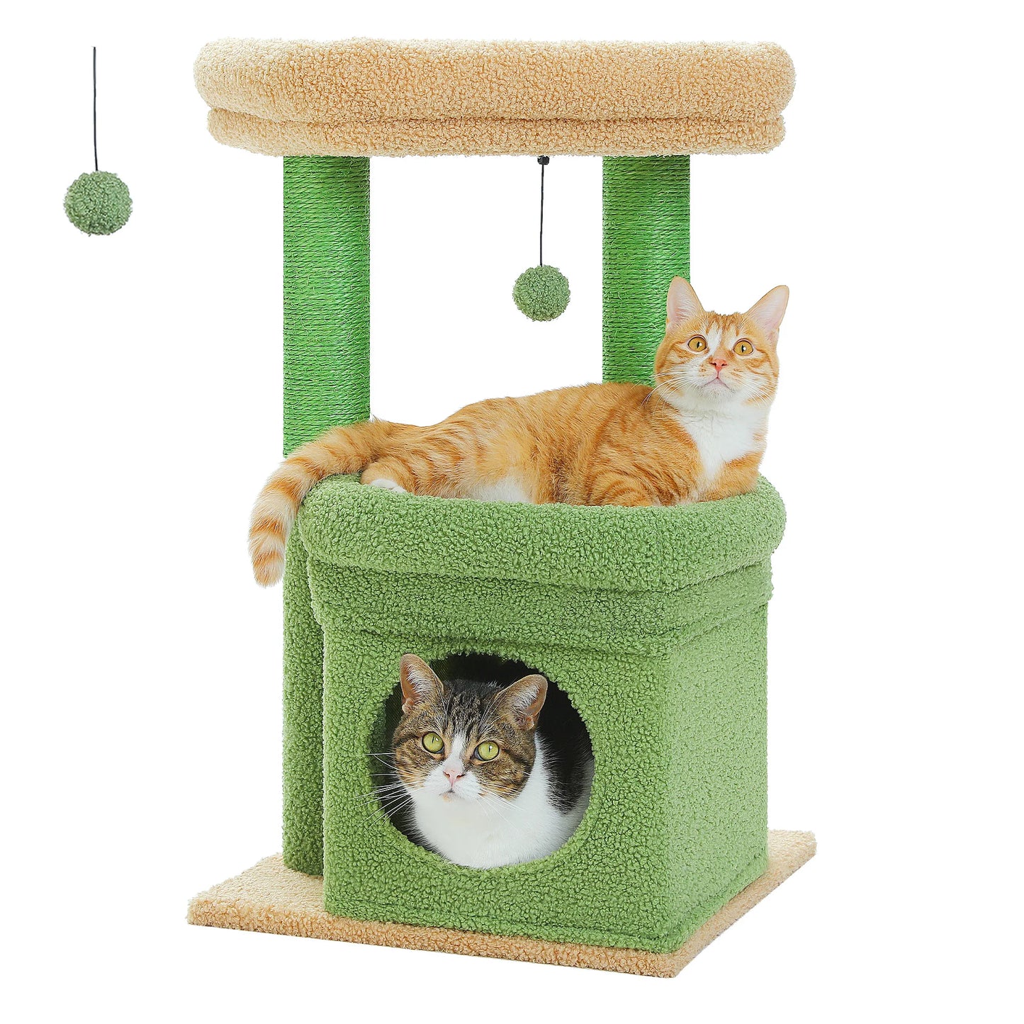 Cat Tree Cat Tower for Indoor Cats with Private Cozy Cat Condo Natural Sisal Scratching Posts and Plush Pom-pom for Small Cats