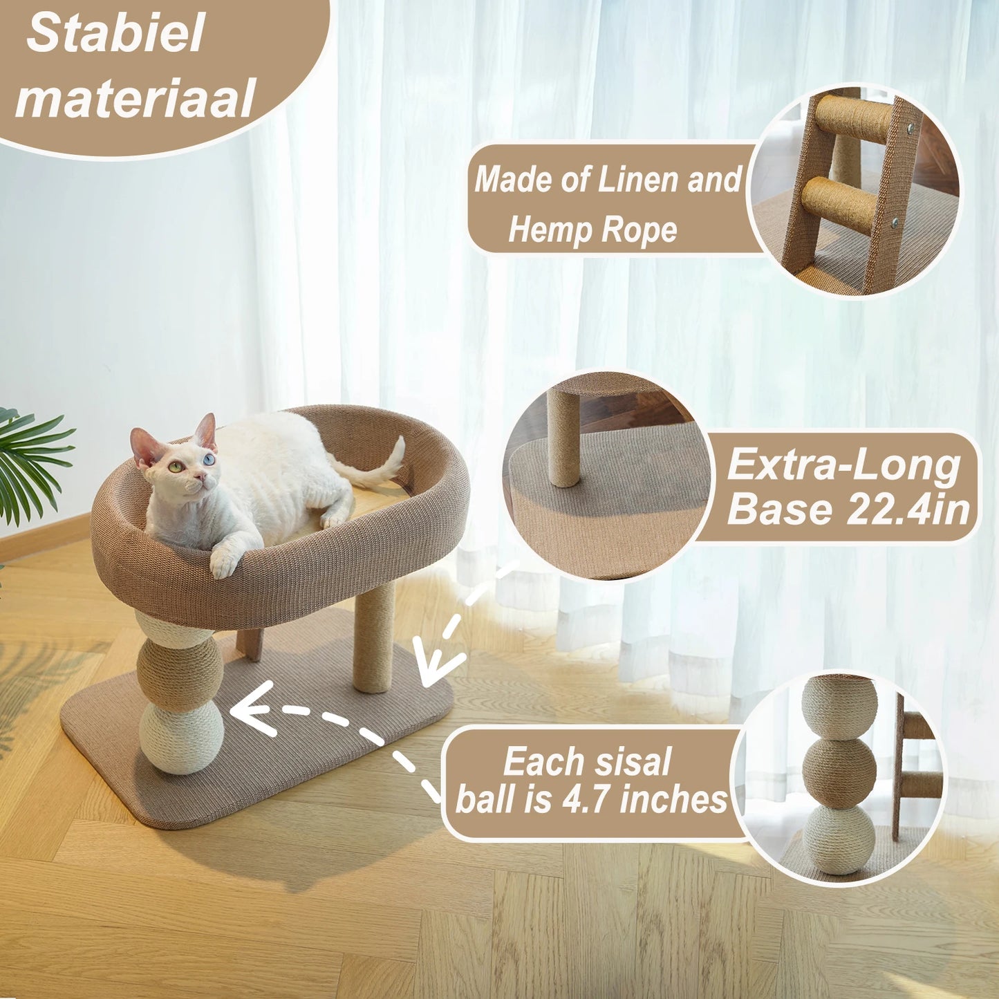 Large Indoor Cat Climbing Frame, Tower Bed with Ice Mat, Hanging Sisal Ball, Suitable for Kittens and Adult Cats