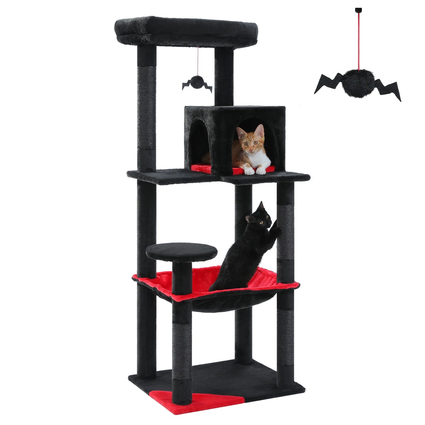 Gothic Cat Tree for Indoor Cats, Tall Cat Tower with Super Large Hammock, Sisal Covered Scratching Post Cozy Condo Top Perch