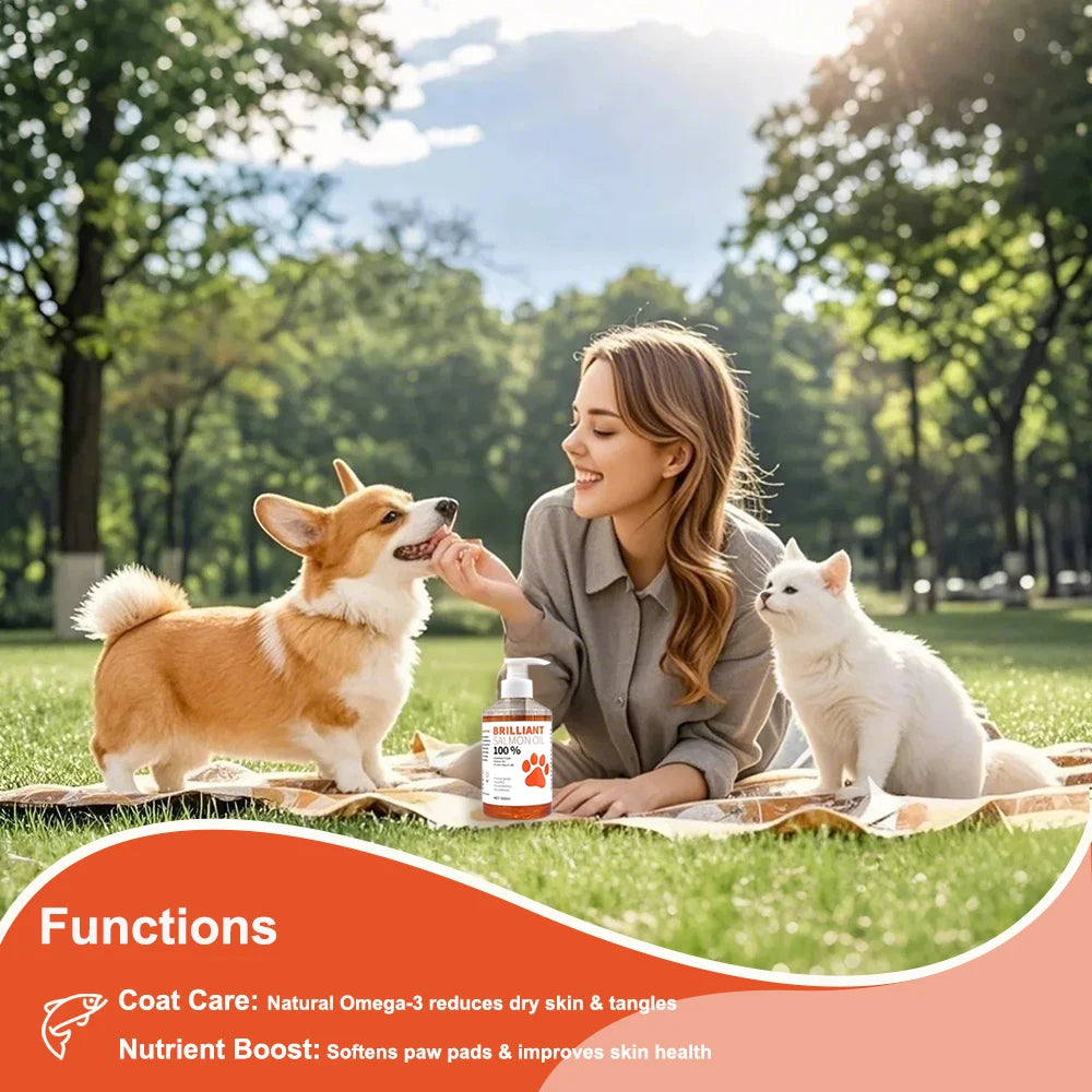 Human-Grade Salmon Oil (500ml, 300ml, 200ml 100ml) for Dogs & Cats Omega 3 Fatty Acids Supplement for Optimal Health & Nutrition